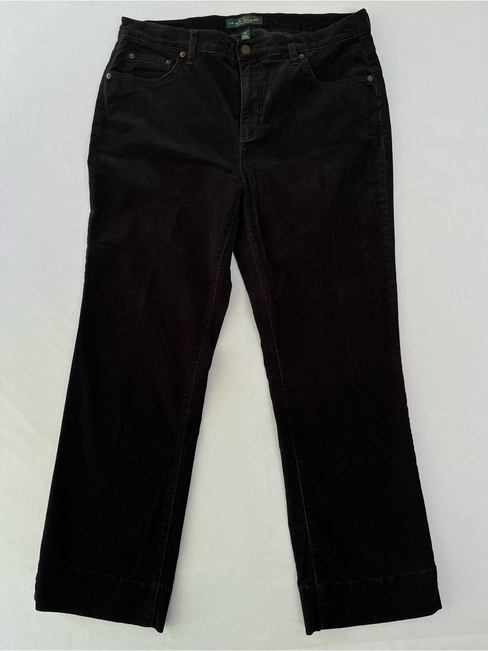 LRL Ralph Lauren Jeans Woman Black Corduroy Classic Straight Legs Pants Size 16